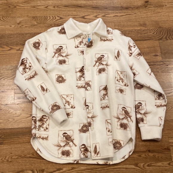 Art Unlimited Sportswear Tops - NWT Vintage womens L fleece shacket graphic button front bird nest made in USA